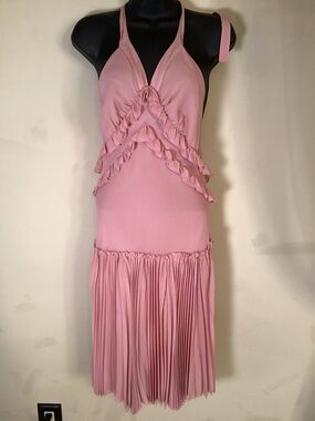 Vintage silk Patrizia Pepe Pink Ruffle Halter Midi Dress